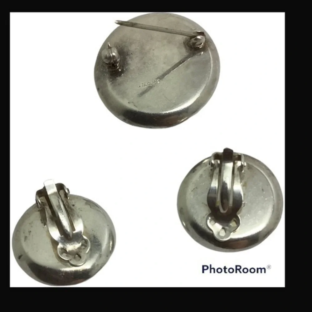 Sterling silver brooch & matching clip earrings